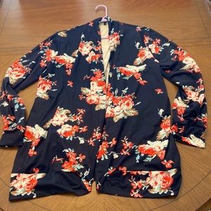 Black and red floral no close cardigan plus size xxl